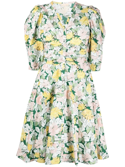 Bytimo Floral-print Flared Dress In Weiss