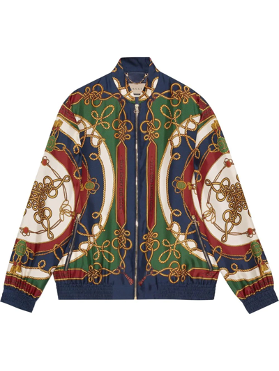 Gucci Silk Jacket With Torchon Printed In Green
