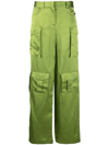 Tom Ford Satin-texture Wide-leg Mid-rise Woven Trousers In Green