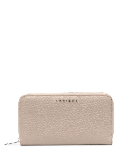 Orciani Grained Leather Zip-around Wallet In Neutrals
