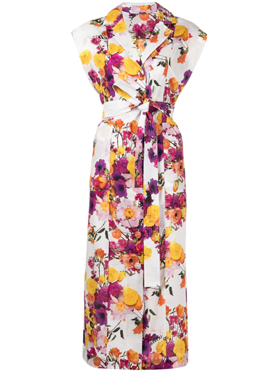 Adam Lippes Floral Print Belted Voile Shirtdress In Multicolour