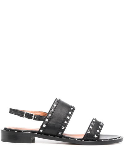 Via Roma 15 Studded Double-strap Leather Sandals In Schwarz