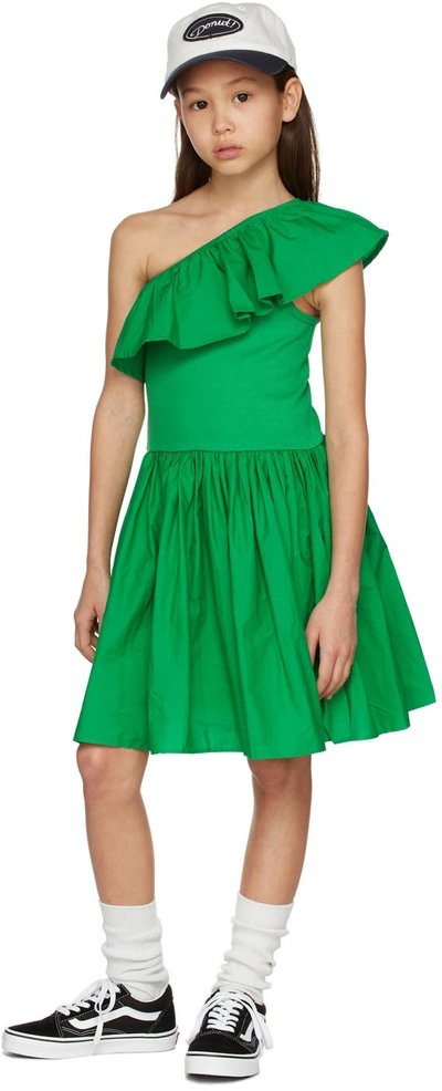 Molo Teen Ruffle-trim Organic-cotton Dress In Green