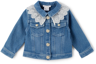 Chloé Baby Blue Embroidered Collar Denim Jacket In Z03 Denim Stone