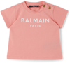 BALMAIN BABY PINK TWO-BUTTON LOGO T-SHIRT