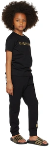 Balmain Kids Black Logo Lounge Pants In 930or Black