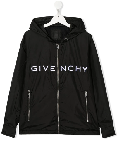 Givenchy Teen Logo-embroidered Rain Jacket In Black
