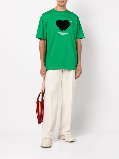 Ader Error Green T-shirt With Twin Heart Print