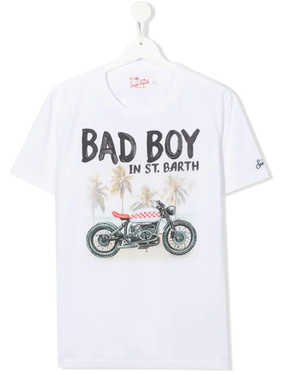 Mc2 Saint Barth Teen Motorbike-print Cotton T-shirt In White