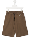 Balmain Logo Print Track Shorts In Brown