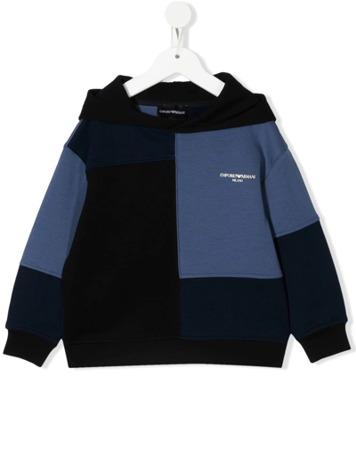 Emporio Armani Kids' Logo Cotton Sweatshirt Hoodie In Blue