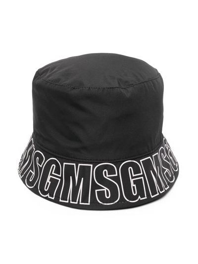 Msgm Kids' Rubber Logo Bucket Hat In Black