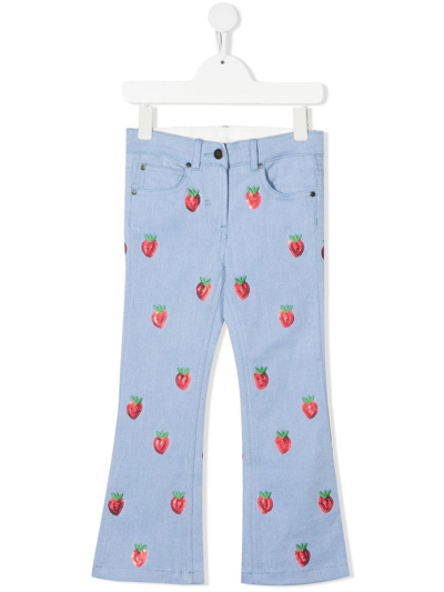 Stella Mccartney Kids' Strawberry-print Embellished Trousers In Jeans