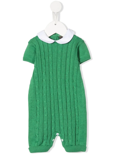 Little Bear Babies' Cable-knit Collared Romper In Green