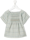 Bonpoint Pays Check-print Smocked Blouse In Green