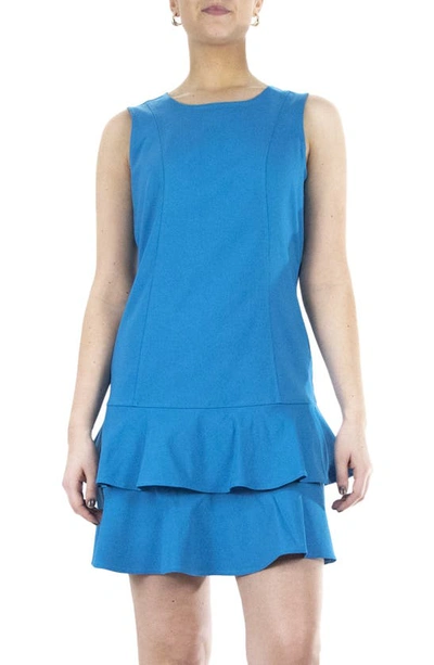 Nina Leonard Double Flounce Hem Mini Dress In Blue Jewel