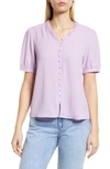 Cece Frill V-neck Button-up Blouse In Soft Violet