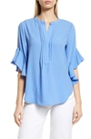 VINCE CAMUTO RUFFLE SLEEVE SPLIT NECK BLOUSE