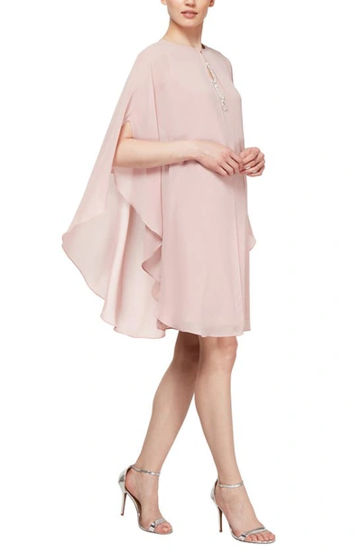 Sl Fashions Two-piece Cape Cocktail Dress In Faded Rose
