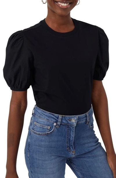 French Connection Perinne Puff Sleeve Organic Cotton Jersey Top In Black