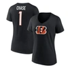 FANATICS FANATICS BRANDED JA'MARR CHASE BLACK CINCINNATI BENGALS PLAYER ICON NAME & NUMBER V-NECK T-SHIRT