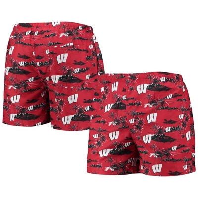 Foco Red Wisconsin Badgers Island Palm Swim Trunks
