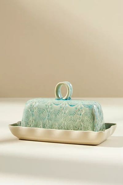 Anthropologie Old Havana Butter Dish In Mint