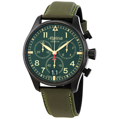 Alpina Startimer Pilot Chronograph Green Dial Mens Watch Al-372gr4fbs6 In Black,green