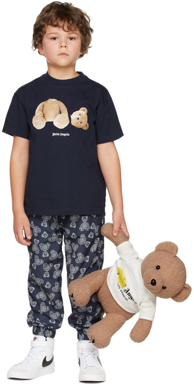 Palm Angels Kids' Teddy Bear-print Cotton T-shirt In Blue