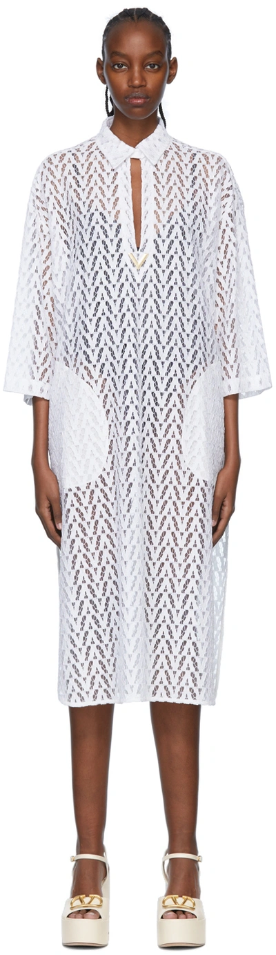 Valentino White Viscose Midi Dress In 001 Bianco