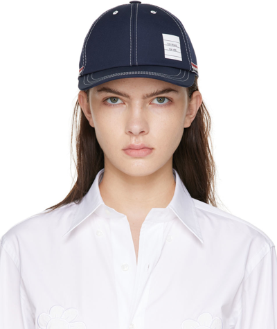 Thom Browne Navy Contrast Stitch Baseball Cap In 415 Navy