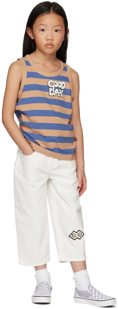 Wynken Babies' Kids Blue & Tan 'good Day' Stripe Tank Top In Caramel / Blue Strip