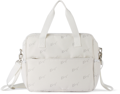 Kenzo Baby White Logo Changing Bag & Mat Set In 7 Light Grey