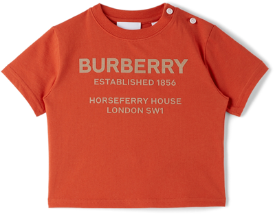 Burberry Baby Red Horseferry Logo T-shirt In Vermilion Red