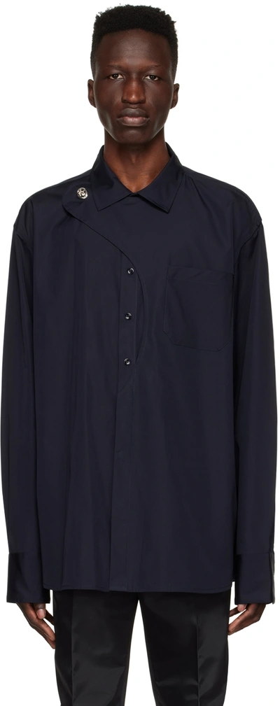 Botter Dive-detail Long-sleeve Shirt In Navy Cotton