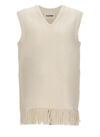 Jil Sander Fringed V-neck Top In Beige