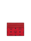 Mcm Mini Visetos Canvas Card Case With Money Clip In Candy Red