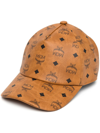 Mcm Visetos Monogram Leather Baseball Cap In Cognac