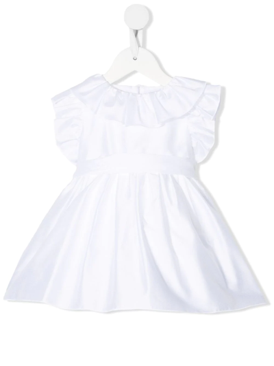 Little Bear Babies' Ruffle-trim Tie-fastening Dress In Bianco