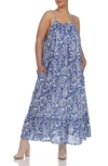 Boho Me Scoop Neck Spaghetti Strap Floral Print Maxi Dress In Blue Paisley Print