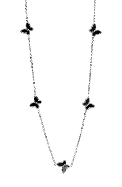 Hmy Jewelry Onyx Butterfly Station Necklace In Metallic
