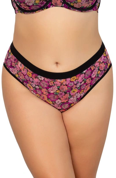 Curvy Couture Sheer Mesh High Cut Briefs In Retro Roses