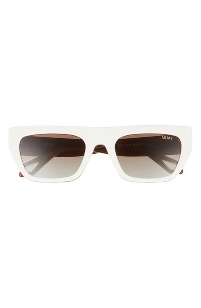 Quay Dollar Sign 55mm Polarized Square Sunglasses In White Tortoise Polar