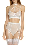 Coquette Strappy Choker Bra & High Waist Panties In White