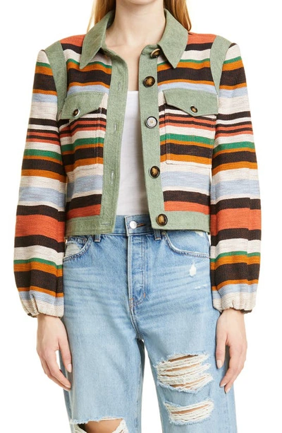 Veronica Beard Lorelei Cotton Twill-trimmed Striped Knitted Jacket In Multicoloured