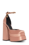 Versace Satin-finish Block-heel Sandals In Mauvelous-gold