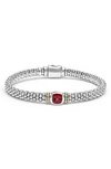 Lagos Sterling Silver & 18k Yellow Gold Caviar Color Rhodolite Garnet Solitaire Link Bracelet In Rhodolite Garnet
