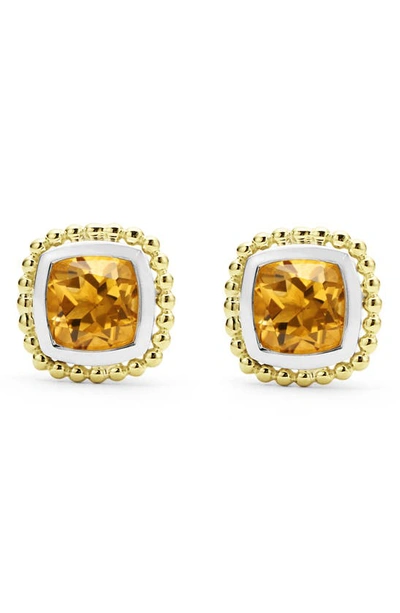 Lagos 18k Yellow Gold & Sterling Silver Rittenhouse Citrine Stud Earrings In Yellow/gold
