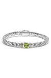 Lagos Sterling Silver & 18k Yellow Gold Caviar Color Peridot Solitaire Link Bracelet In Peridot