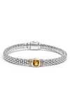 Lagos Sterling Silver & 18k Yellow Gold Caviar Color Citrine Solitaire Link Bracelet In Citrine